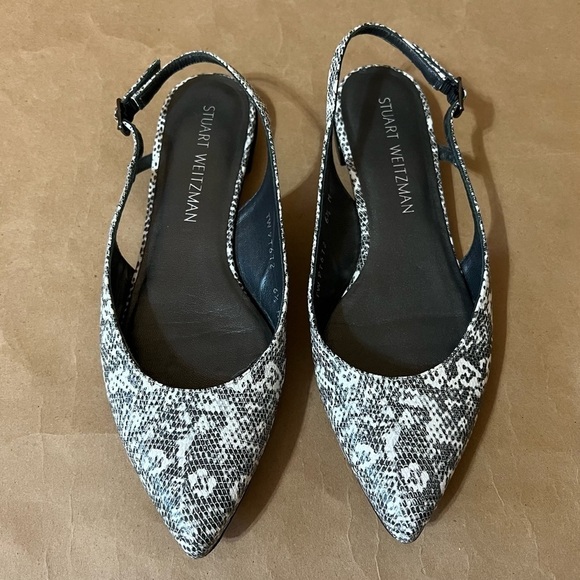 Stuart Weitzman | Slingo Snakeskin Embossed Pointed Toe Slingback Flats Size 6.5 - Picture 3 of 13